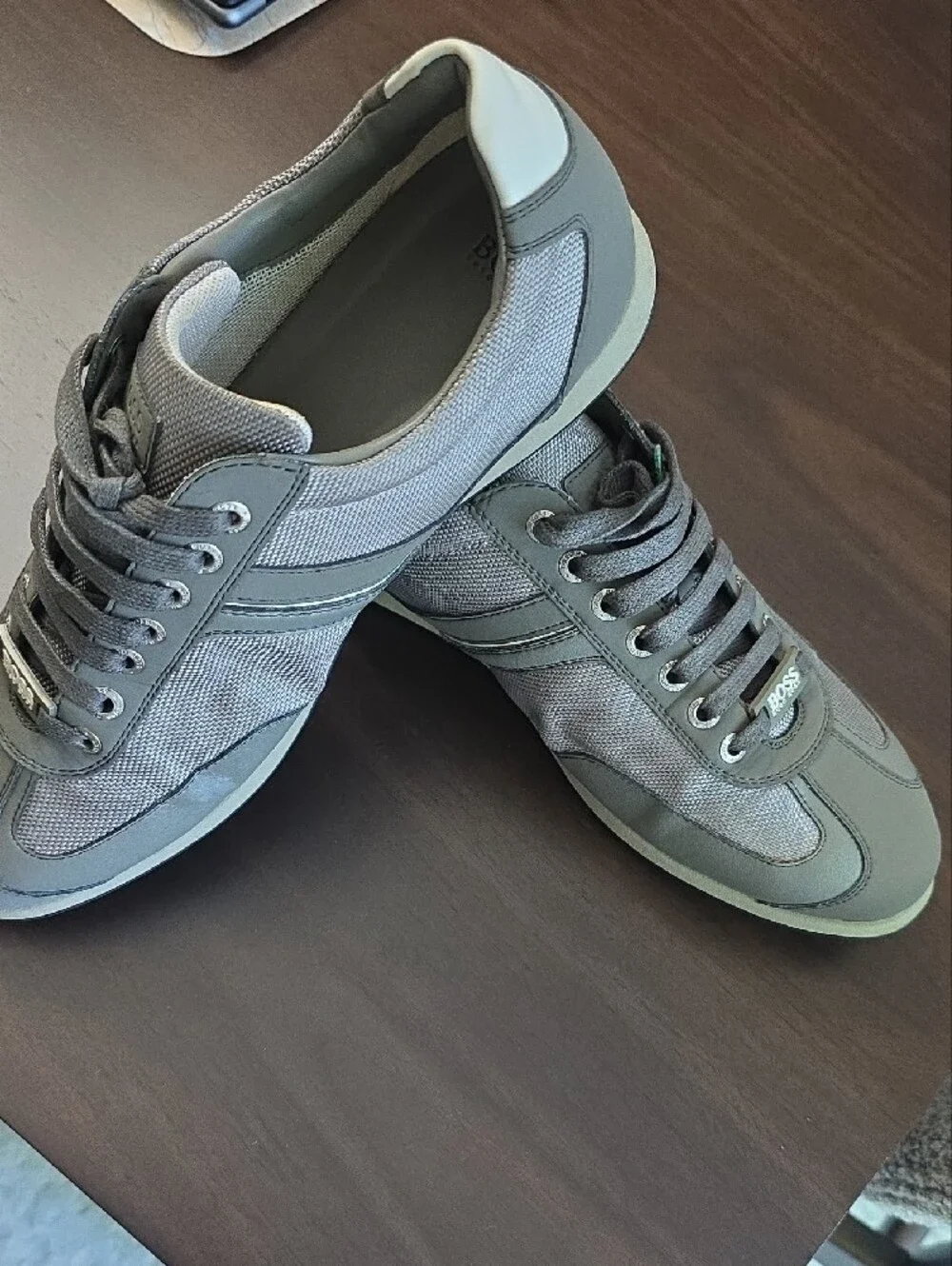 Boss Men's Gray Low-Top Lace-Up Sneakers